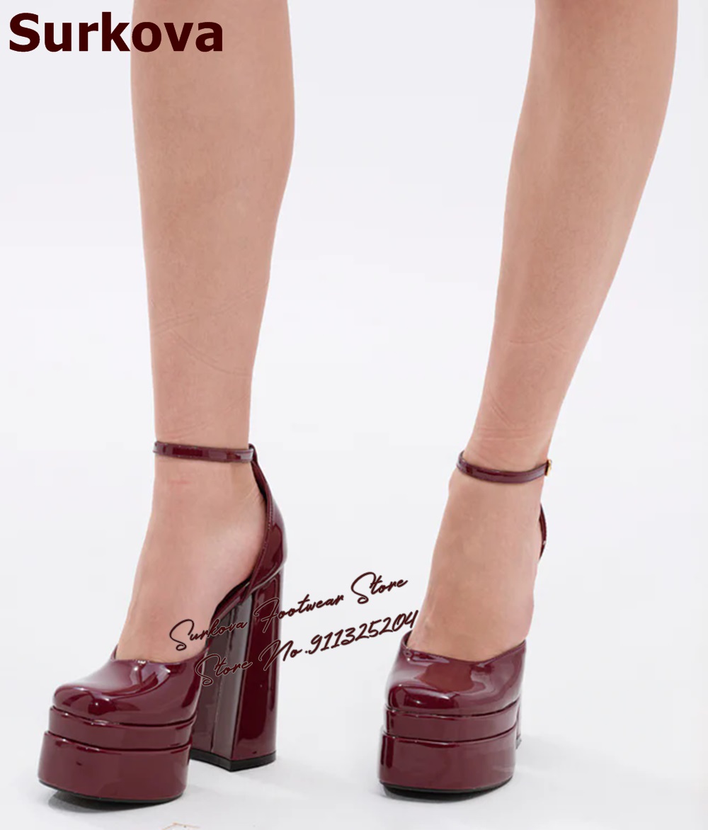 Women'S Shoes Burgundy - Surkova Bordeaux Lakleer Dikke Hak Jurk