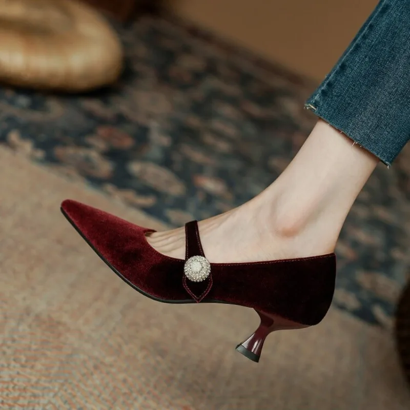 Women'S Heels - Wijnrode Mary Jane schoenen met puntige