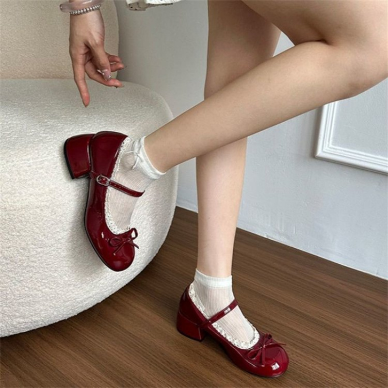Women'S Shoes Burgundy - 2026 Lente/Herfst Dames High-End Ballet Mary
